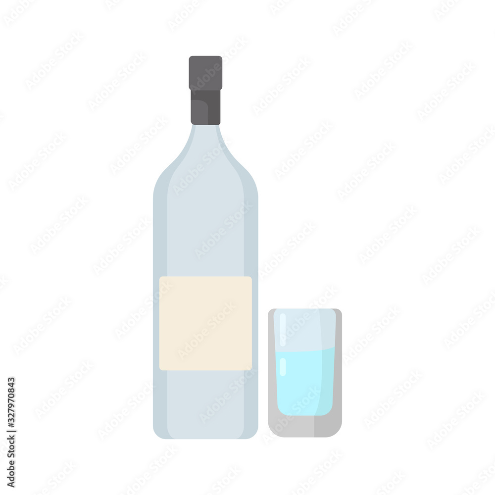 vodka bottle with glass flat vector illustration vodka bottle with glass flat vector illustration