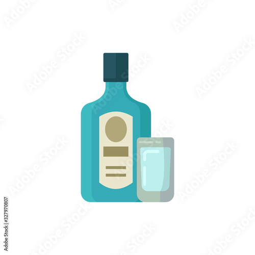 gin bottle with glass flat vector illustration