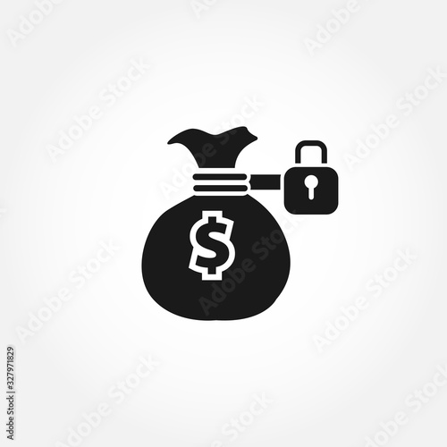 cost saving solid icon. locked money bag icon