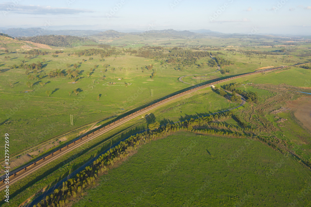 Hunter valley, New South Wales, a one Kilometer long coal train heading to the port of  Newcastle .