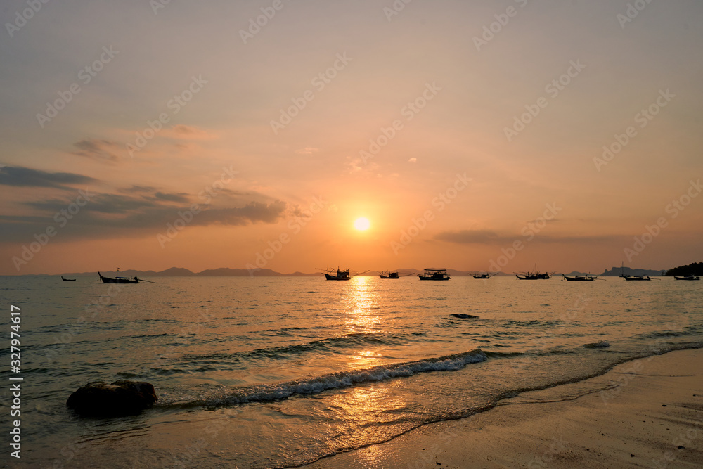 1 March 2020, a sunset view at Khlong Muang Beach in Krabi province of Thailand.