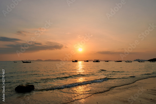 1 March 2020  a sunset view at Khlong Muang Beach in Krabi province of Thailand.