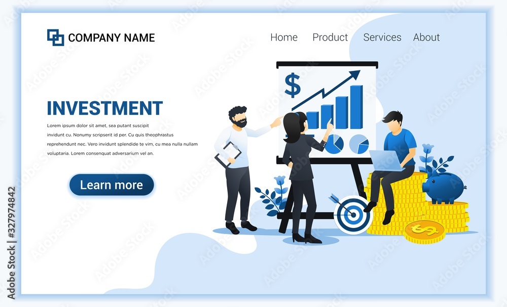 Investment concept with people on presentation showing graphic chart, growth success business. Can use for web banner, infographics, landing page, web template. Flat vector illustration