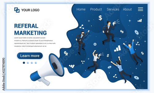 Referral marketing concept, refer a friend, promotion method with characters. Can use for landing page, web banner, infographics, web template. Vector illustration photo