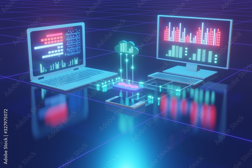 Cloud computer devices technology internet concept.3d rendering Cloud computer devices technology internet concept.3d rendering