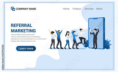 Referral marketing concept with businessman shout on megaphone for promotion referral program. Can use for landing page, web banner, web template. Vector illustration