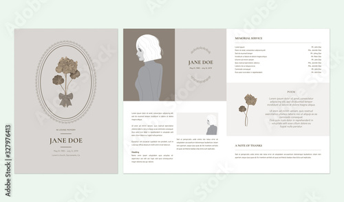 Floral memorial and funeral invitation card template design, Pelargonium zonale flower, brown tone