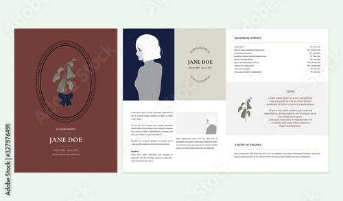Floral memorial and funeral invitation card template design, Chilean bellflower, dark red tone