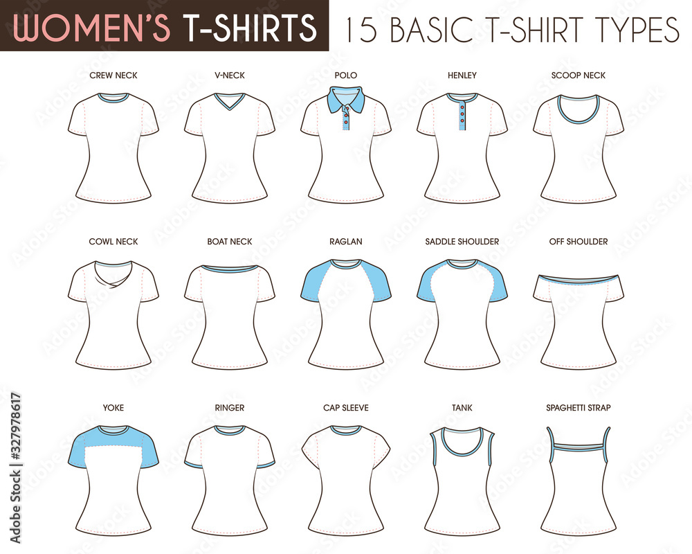 Selv tak Blandet tjære Women's T-Shirt Types Stock Vector | Adobe Stock