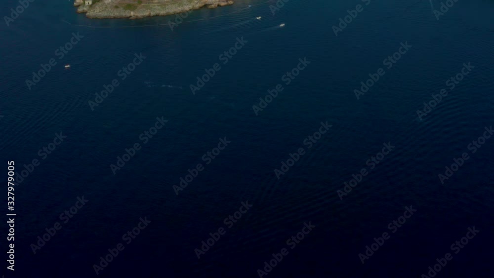 Cinematic, aerial, tilt up shot revealing the amazing, old city of Rovinj, Istria, Croatia