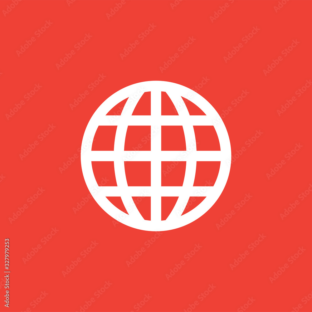 Globe Icon On Red Background. Red Flat Style Vector Illustration Globe Icon On Red Background. Red Flat Style Vector Illustration