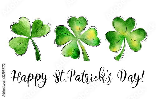 St. Patrick's Day greeting card with lettering. Holiday sign and clover