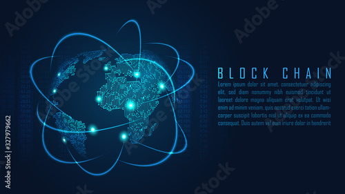 Blockchain technology with global connection concept