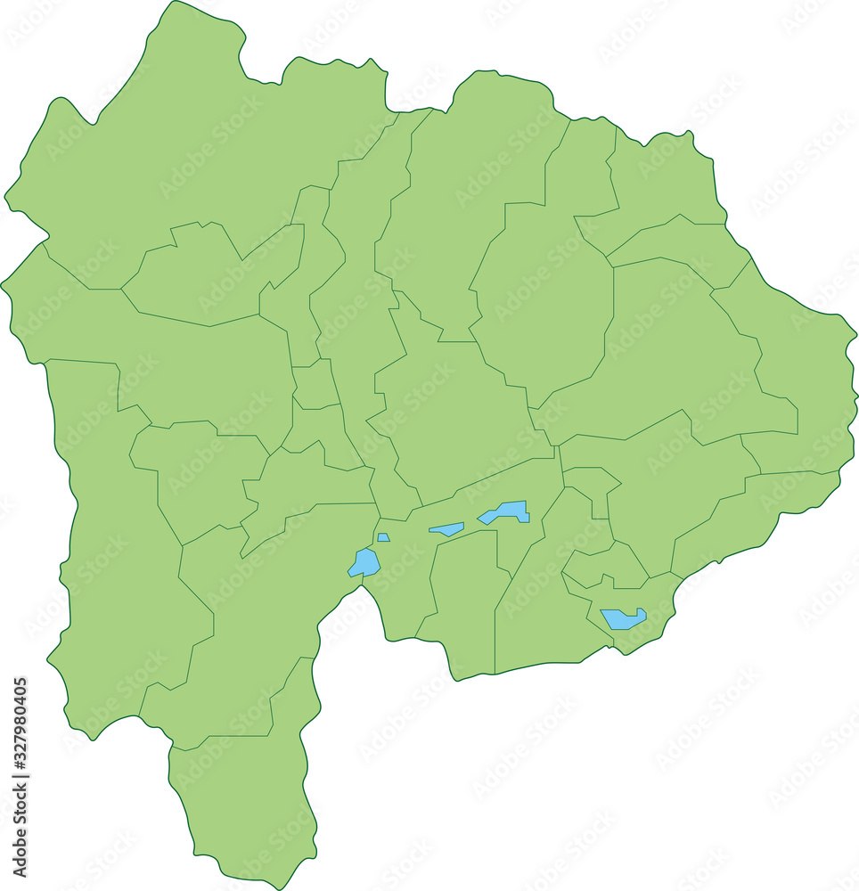 Fototapeta premium 山梨県の地図_市町村ごとに色を変えられます