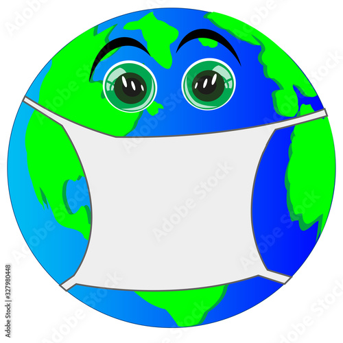 Cartoon of the planet land in defensive armband from virus