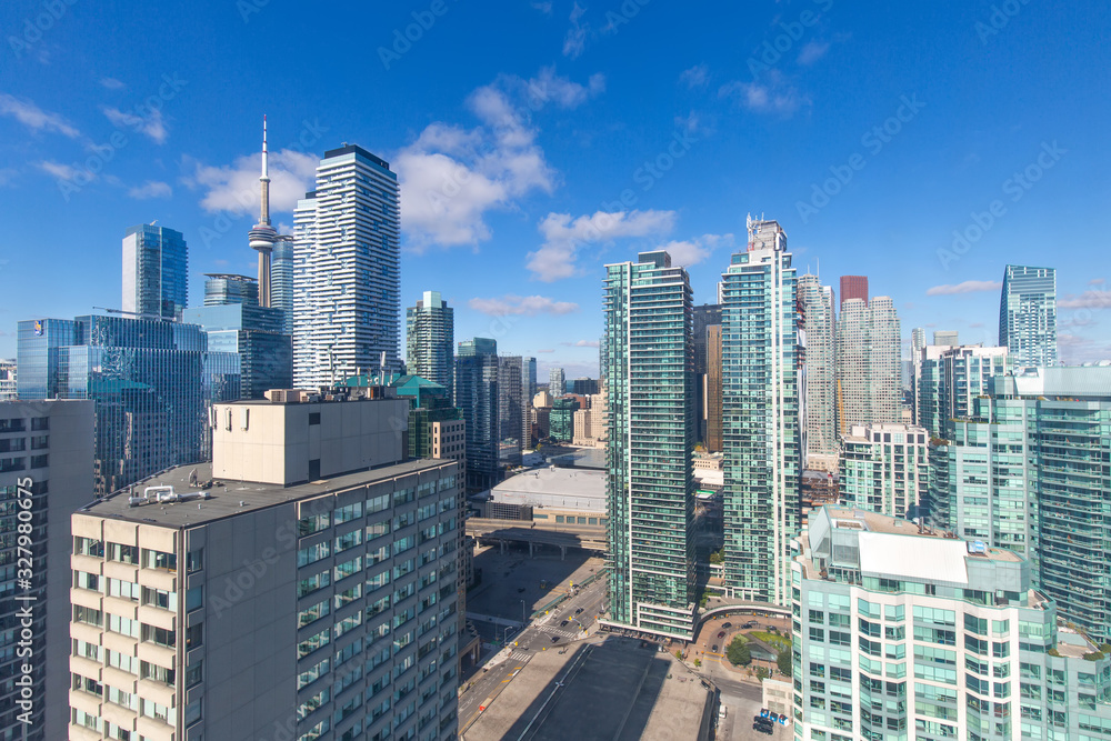 Fototapeta premium New Toronto Residential condominiums in a trendy district near the lake shore facing Ontario lake