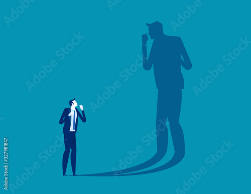 Person fighting his own shadow. Self-defeating concept, Effort