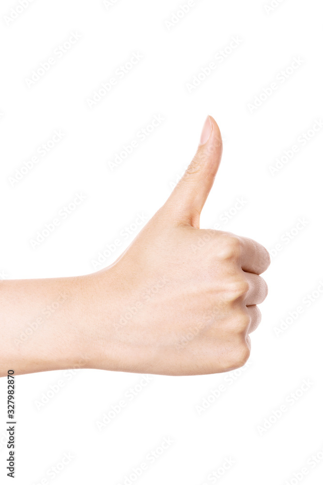 woman hand gesture (number one, best) isolated on white.