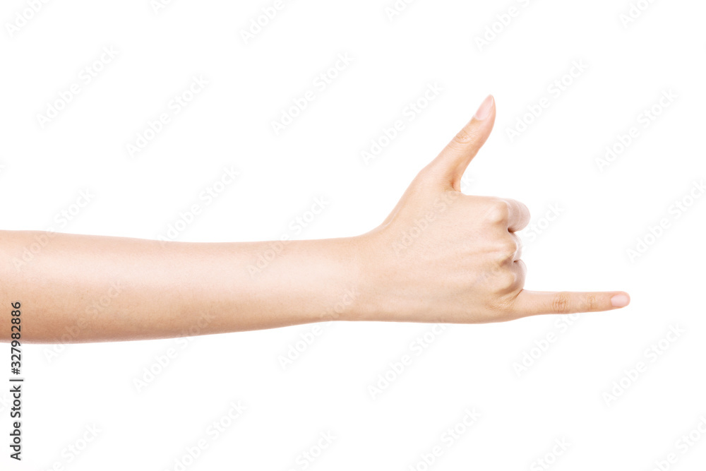 woman hand gesture (promise) isolated on white.
