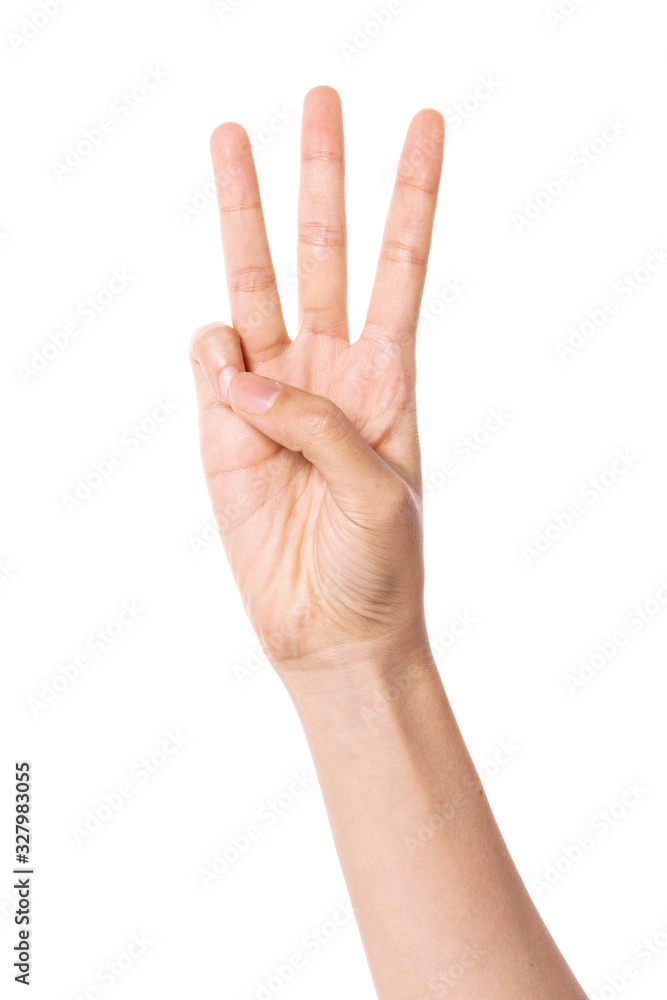 woman hand gesture (number 3) isolated on white. woman hand gesture (number 3) isolated on white.