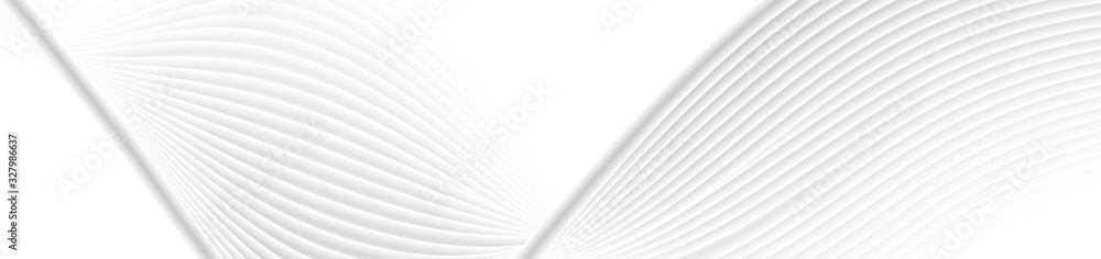 Refracted grey white curved waves abstract elegant background. Vector web banner design