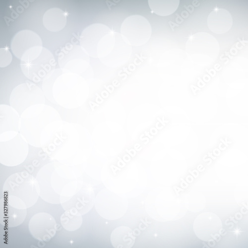 White and grey bokeh effect, Winter snowy background, Abstract blurred vector backdrop.