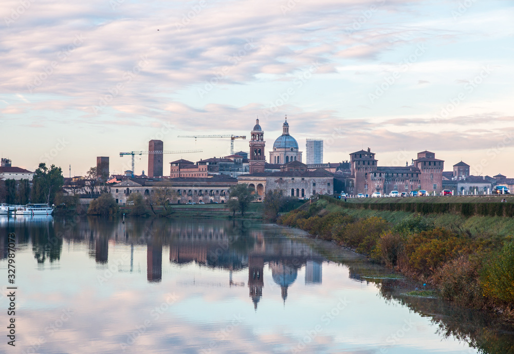 Panoramic view of the medieval historic city of Mantua in Lombardy, Italy