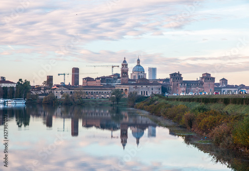 Panoramic view of the medieval historic city of Mantua in Lombardy, Italy