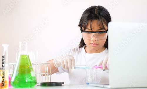 Cropped shot view Kids Education of Laboratory Research - Scientific Glassware For Chemical Background