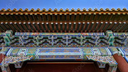 Billede på lærred Decorated roof structure of a palace in the Forbidden City
