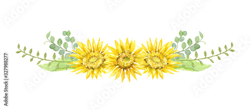 透明水彩で描くひまわりの飾り