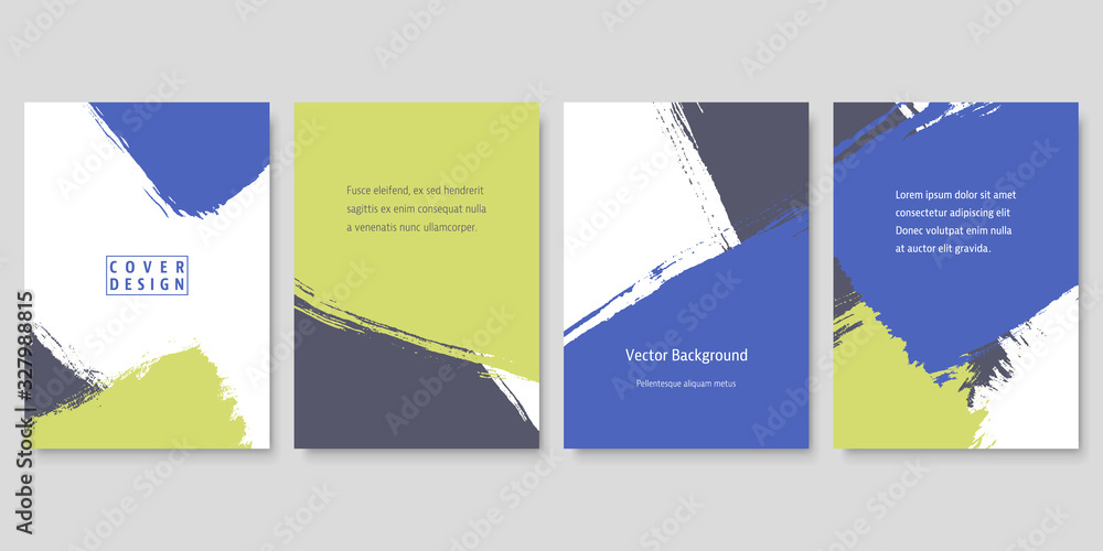 Set of Cover Design Templates with Colorful Brush Strokes. Vector Flat Design Backgrounds.