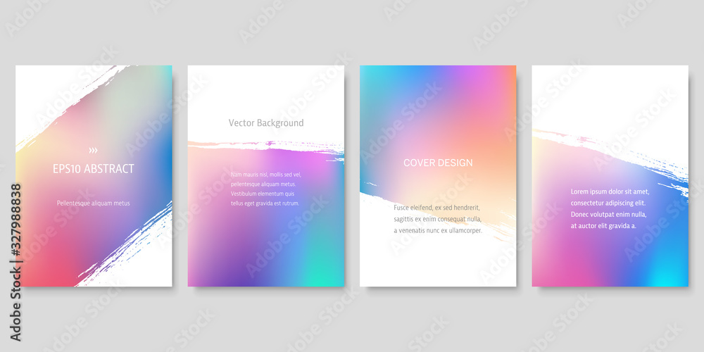 Set of Colorful Gradient Backgrounds with Brush Strokes. Vector Cover Design Templates.