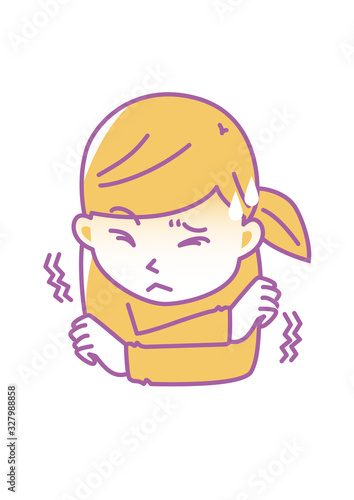 悪寒がする女性の上半身のイラスト