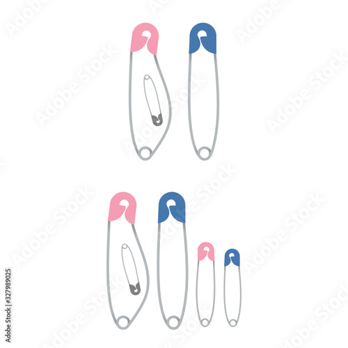 Safety pin pregnancy announcement. Baby boy girls announcement greeting card. Vector illustration