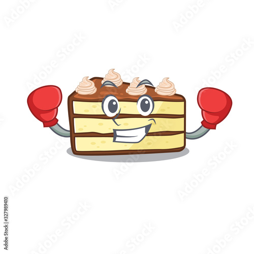 mascot character style of Sporty Boxing chocolate slice cake