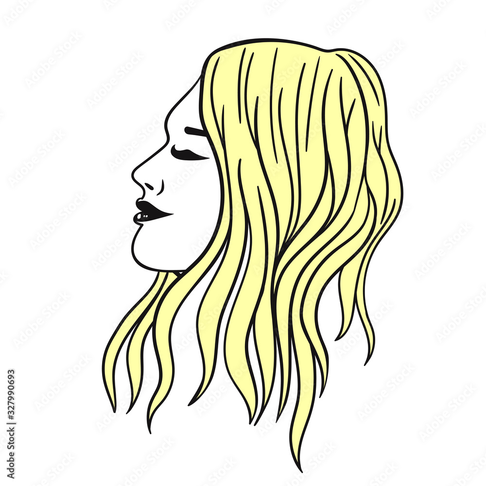 Female long haircut yellow isolate on a white background. Vector graphics. Female long haircut yellow isolate on a white background. Vector graphics.