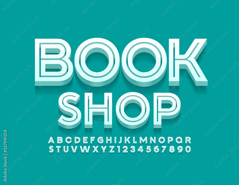 Obraz premium Vector creative logo Book Store. White 3D FOnt. Modern Alphabet Letters and Numbers