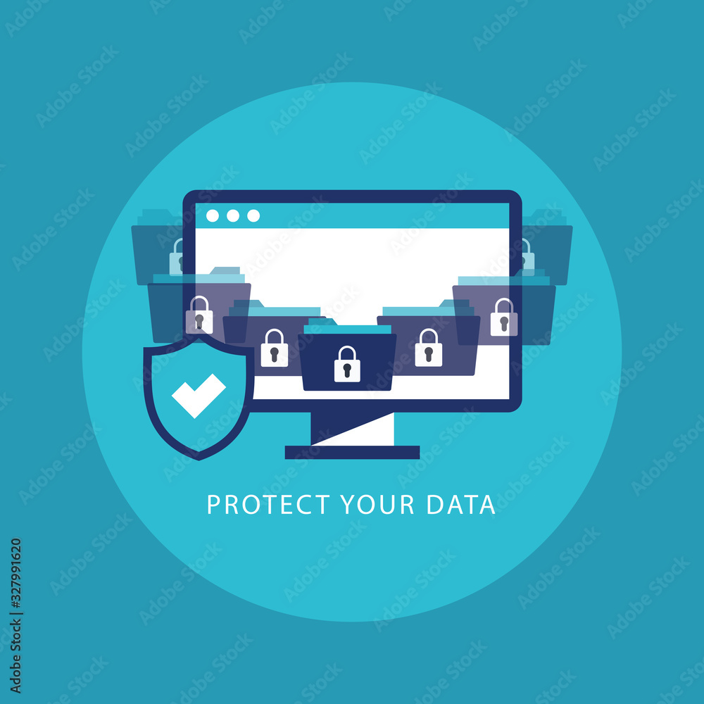 Concept is data security Access .Shield on Computer Desktop Concept is data security Access .Shield on Computer Desktop