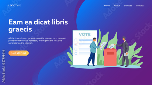 Voters inserting forms into ballot boxes. Presidential, congress, government election flat vector illustration. Democracy, poll, campaign concept for banner, website design or landing web page