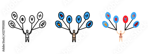 People holding balloons icon set isolated on white background for web design ,Business Strategy Concept