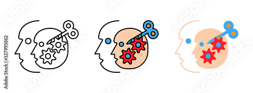 head and gear symbol icon set isolated on white background for web design ,Business Strategy Concept