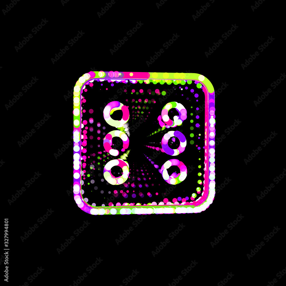 Obraz premium Symbol dice six from multi-colored circles and stripes. UFO Green, Purple, Pink