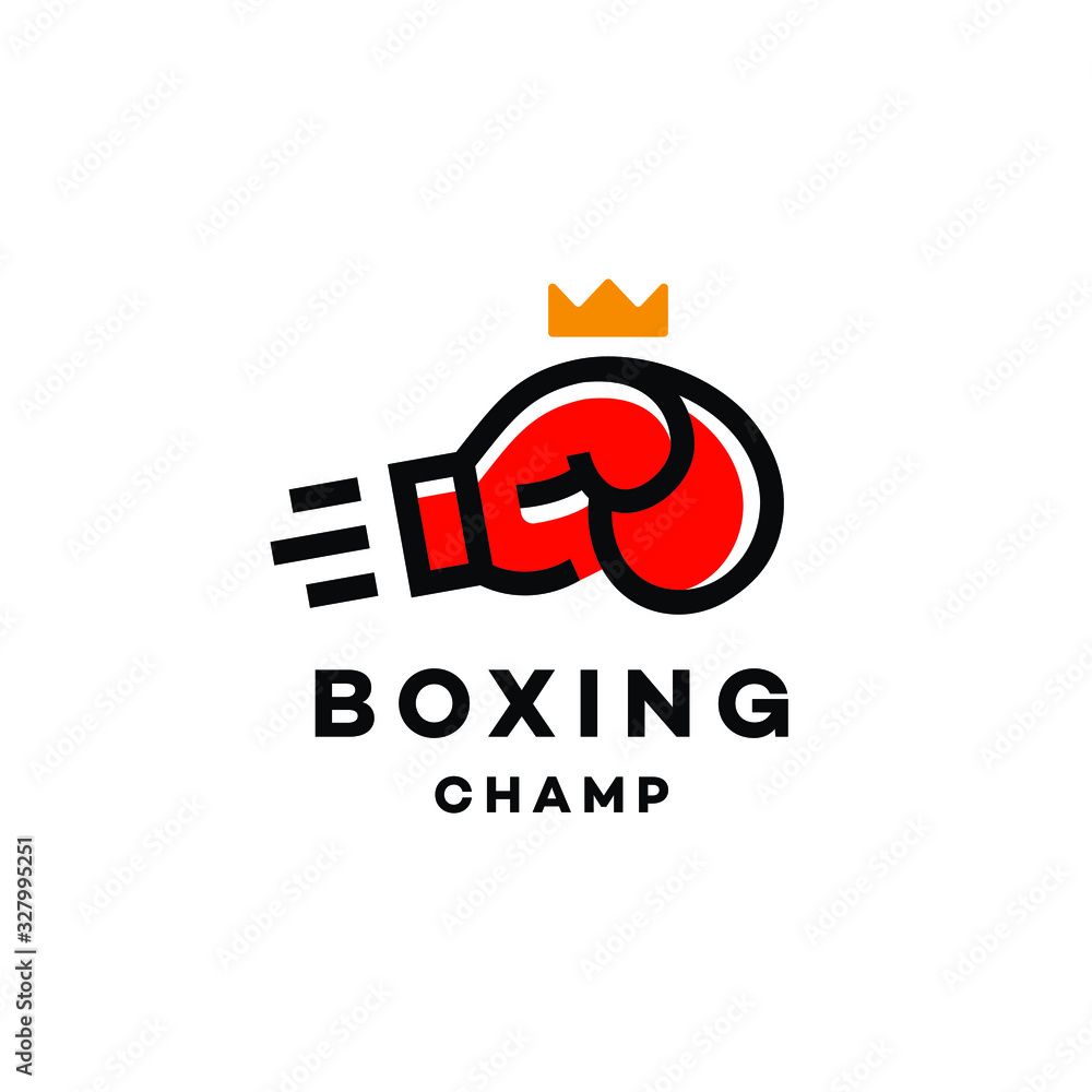 red boxing glove jab strike logo with crown king icon design illustration clipart - obrazy, fototapety, plakaty 