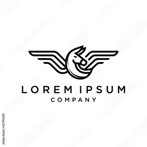 Donkey logo with wings icon vector in trendy lonear line outline style