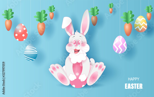 Element holiday Spring funny bunny cute for design.Happy Easter day eggs greeting card template concept.Creative character idea card.Shape curve animal rabbit sitting smile.vector illustration.EPS10