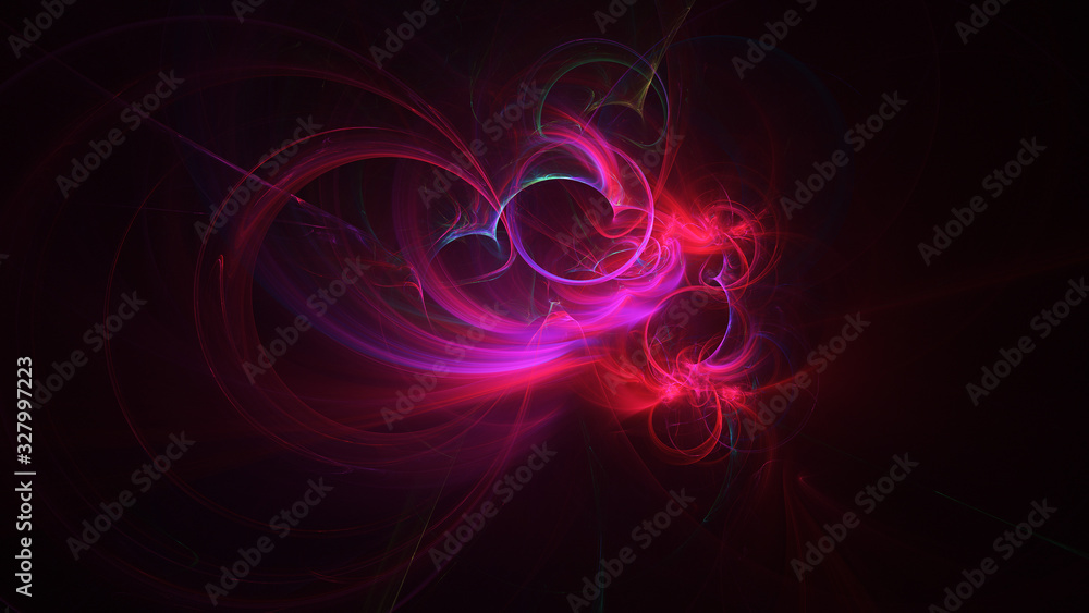 Abstract red and purple glowing shapes. Fantasy light background. Digital fractal art. 3d rendering.