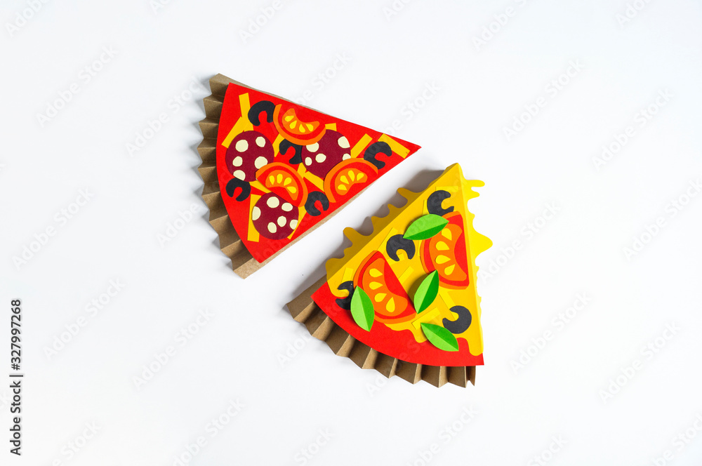 Pizza made of paper. Fast food.