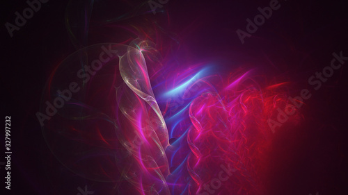 Abstract red and blue glowing shapes. Fantasy light background. Digital fractal art. 3d rendering.