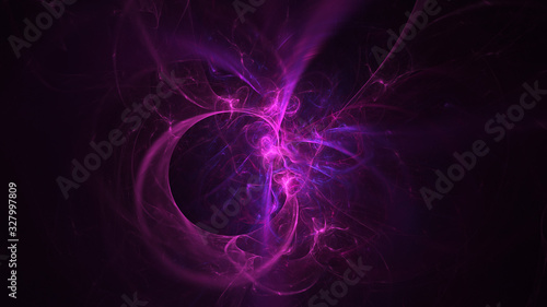 Abstract colorful purple glowing shapes. Fantasy light background. Digital fractal art. 3d rendering.